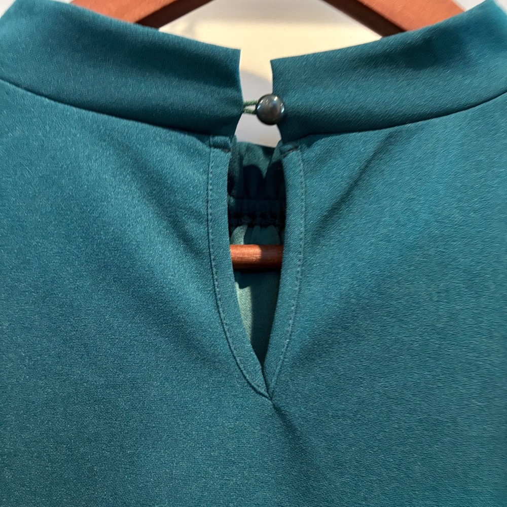 Teal Green Ruffle Mock Neck Blouse Long Sleeve Cottagecore XL - Picture 7 of 11